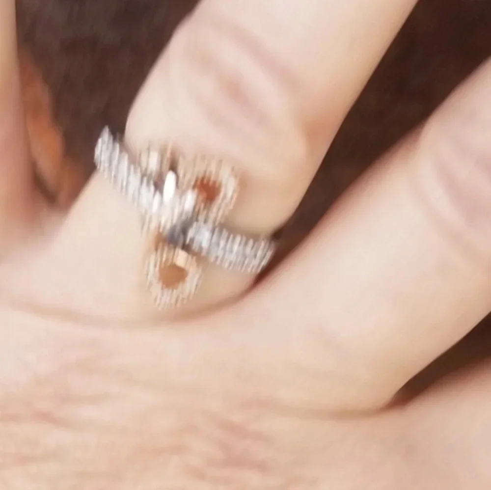 Vintage sterling and crystal‎ hearts  ring 7